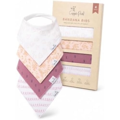 Copper Pearl Baby Bibs 4 Pack, Printed Bandana Drool Bibs for Baby Girl & Boy, Soft Cotton Drooling Teething Bibs
