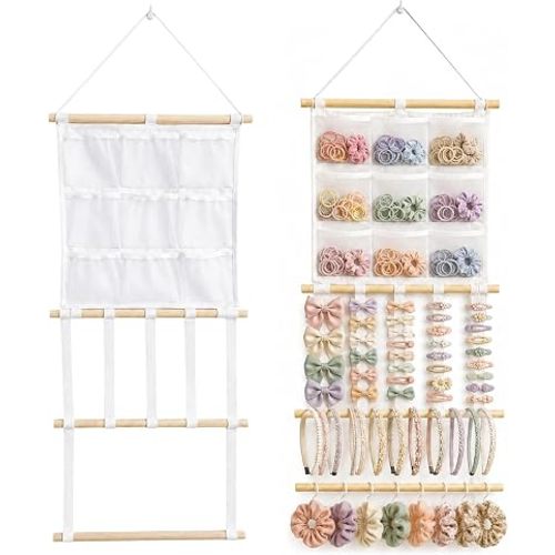 Headband Holder, Hair Bow Organizer for Girls, Large Capacity Pre-Assembled Hair Accessories Display for Headbands, Bows, Clips & Scrunchies, Wall Hanging Nursery Room Decor