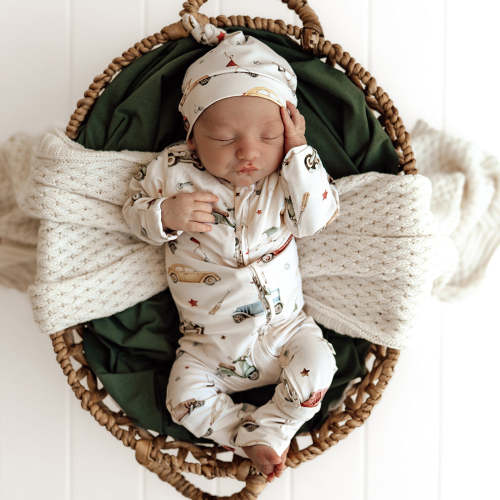 Vintage Cars Organic Baby Snugglesuit Convertible Romper | Snuggle Hunny