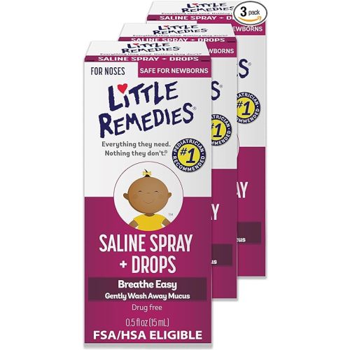 Little Remedies Sterile Baby Saline Nasal Spray and Drops, Safe for Newborns to Relieve Stuffy and Dry Noses, 0.5 Fl Oz, Pack of 3