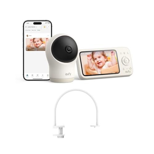 eufy Baby Monitor C10 with Crib Mount (Bundle), 4.5" 480p Display, 4× Zoom, Pan-Tilt, Night Vision, Hybrid Wi-Fi & No Wi-Fi Connection, 12 H Battery, Motion, Cry, Noises, Temperature Alters