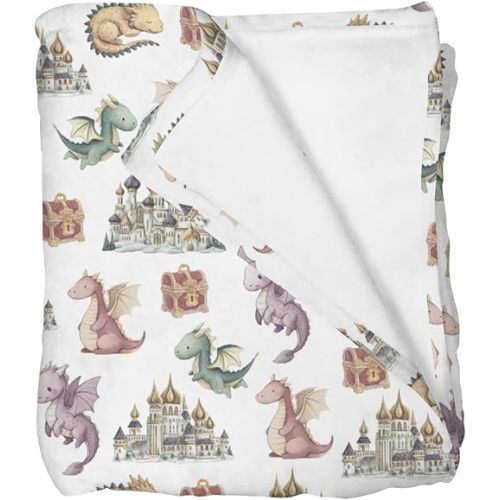 Selgkds Fairytale Dragons Baby Blankets Boys Girls Fantasy Dragon Castle Treasures Nursery Newborn Crib Receiving Swaddle Blanket Toddler Magical Animal Bed Blanket Playmat White 40x50inch