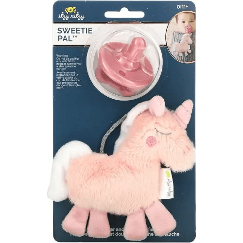 Itzy Ritzy Pacifier & Lovey Set - Includes Silicone Pacifier with Stuffed Animal Lovey - Detachable Plush Unicorn Binky Holder & Coordinating Pink Silicone Binky Ideal for Ages 0 Months & Up
