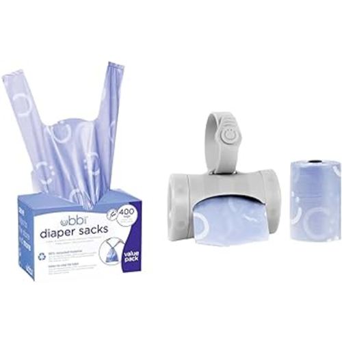 Ubbi Disposable Diaper Sacks, Lavender Scented, Easy-To-Tie Tabs, Diaper Disposal or Pet Waste Bags & Retractable On the Go Bag Dispenser for Travel, Diaper Bag Accessory Must Have for Newborn