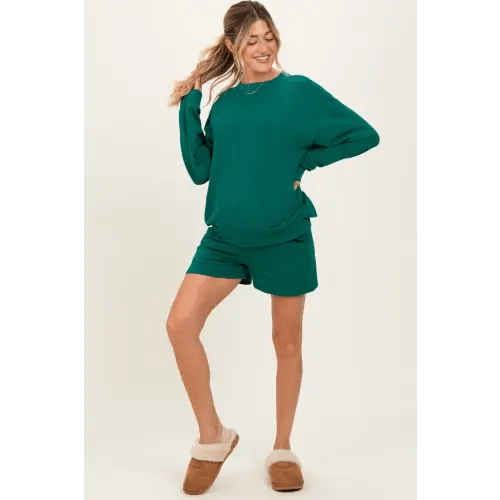 Green Maternity Pullover & Shorts Set