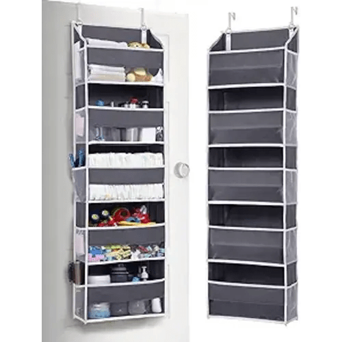 ULG 1 Pack Over Door Organizer with 5 Large and 10 Mesh Side Pockets, 44 lbs Weight Capacity Hanging Storage with Clear Window Kids Toys, Shoes, Diapers, Dark Grey, 5 Layers