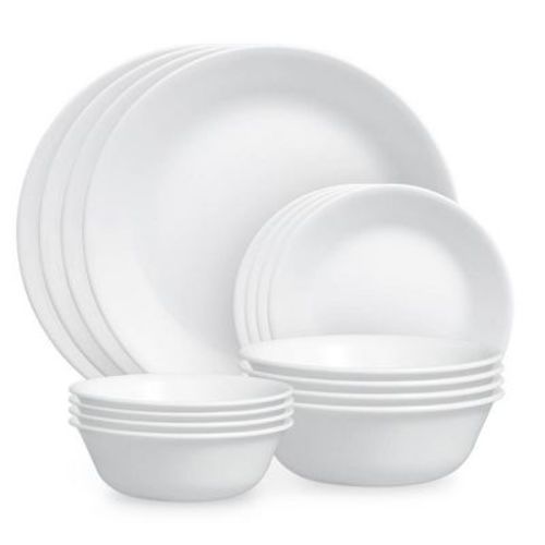 Corelle 16pc Winter Frost White Dinnerware Set: Microwave & Dishwasher Safe, Service for 4, Includes Plates & Bowls