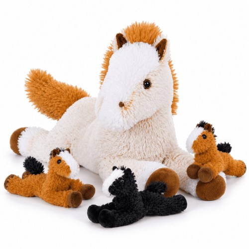 4Pcs Horse Stuffed Animal Set, 21inches Large Stuffed Mommy Horse with 3 Babies Pony Toys, Brown Stuffed Pony Plush Pillow for Boys Girls Birthday Easter Gift Decoration