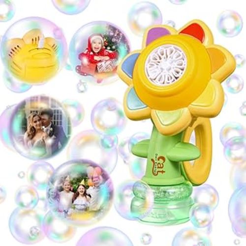 Sunflower Bubble Machine for Kids Automatic Flower Bubble Toy with Colorful Lighting for Toddlers Handheld 20000+Bubbles 3 Modes Fun Swing Dance Bubble Maker Blower Blaster Outdoor Toys Type-C Yellow