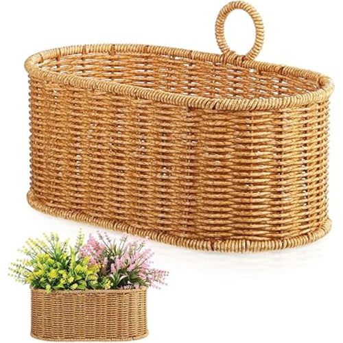 Kichvoe Woven Wicker Baskets Plastic Wall Hanging Basket With Small Handle, Hanging Wall Vegetable Fruit Basketsfor Kitchen And Bathroom Balcony Garden,11.00x6.68x6.09in