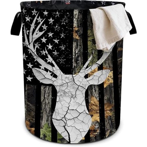 Hunting Camouflage Laundry Basket Foldable Oxford Cloth Tote Bag Laundry Hamper Clothes Storage Bucket Organizer For Bathroom/Laundry Storage/Bedroom 19.6x15.7 Inch