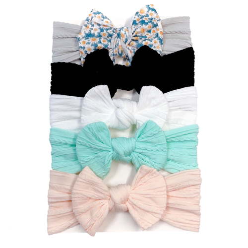 LWNYDPLSD Baby Girls Bows Headband 5 Pcs Set Little Kids Knotted Elastic Headwrap Toddler Soft Lightweight Hairband Cute Infant Hair Accessories