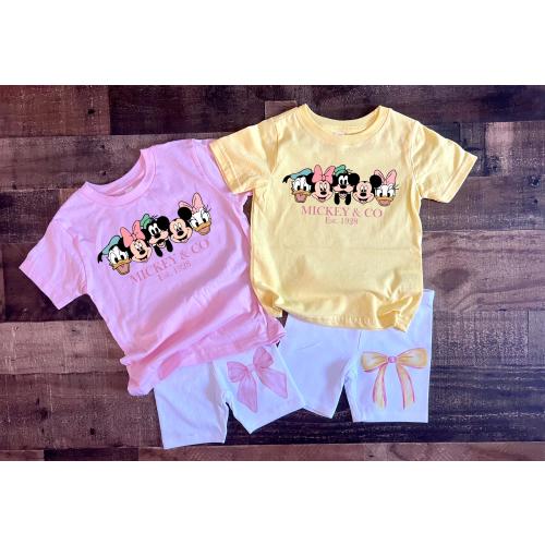 Mickey Co Kids Set, Girls Minnie Biker tshirt, Toddler Youth Disneyworld Cute Short, Matching Daughters Disney Outfit, Minnie Co Sibling