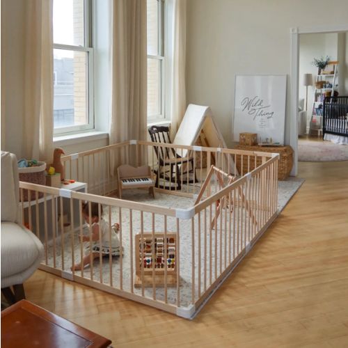 HARPPA Wooden Baby Gate Playpen | Non-Toxic Foldable DIY Adjustable Play Yard for Infants & Toddlers – Natural Finish Baby Fence for Small & Large Spaces