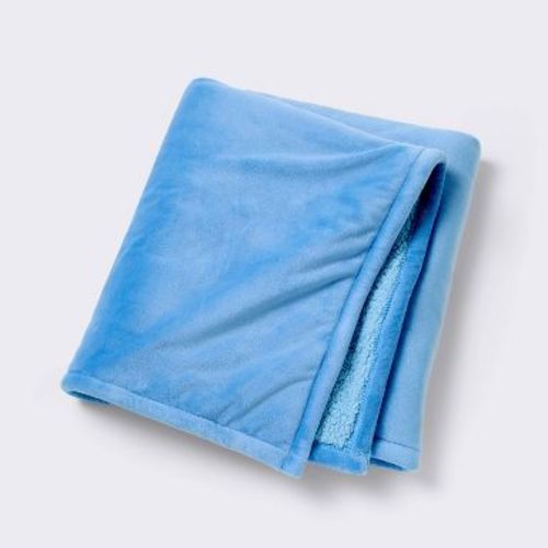 Micromink Shearling Baby Blanket - Blue - Cloud Island™: Solid Pattern, 40"x30", Faux Shearling, No