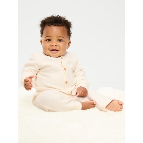 Long-Sleeve Button Front Fleece Top and Pants Set for Baby