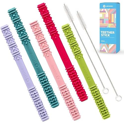 Baby Teething Tubes, Soft Silicone Chew Straw Teething Sticks for Babies 0-18 Months, Infant Toddlers Teether Straws, BPA Free Teething Tube, Multicolored Teething Toys Baby Gift Teethers