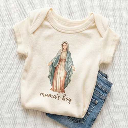 Mama's Boy Baby Onesie - Catholic Baby Boy Gift Bodysuit