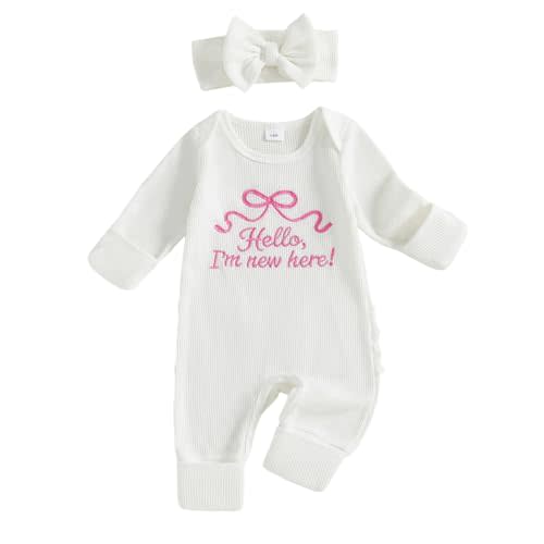 Ayalinggo Nebworn Baby Girl Waffle Knit Romper Long Sleeve Ruffle Butt Onesie Fall Winter Clothes Coming Going Home Outfit