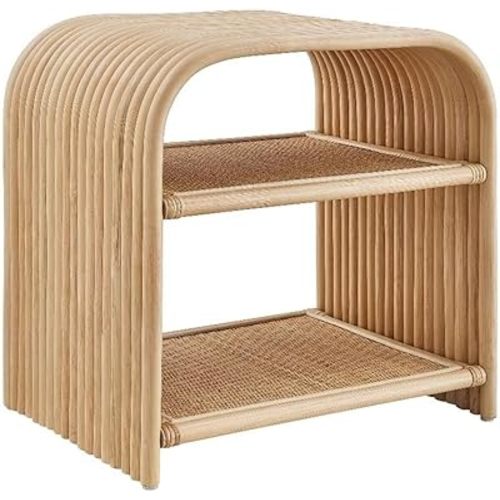 Modway Eve Curved Natural Rattan Side Table in Natural – Round Accent End Table for Living Rooms, Bedrooms, or Covered Patios