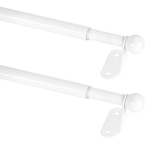 KXLife 2 Pack Small Curtain Rod 18-30 Inch, 1/2” Diameter, Cafe Door Curtain Window Rod, Adjustable Drapery Rods with Brackets (White)