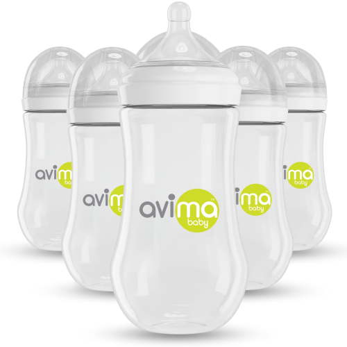 Avima Anti-Colic Baby Bottle, BPA-Free, Wide Neck, Fast Flow, 12 oz, Stage 3, 6 Pack