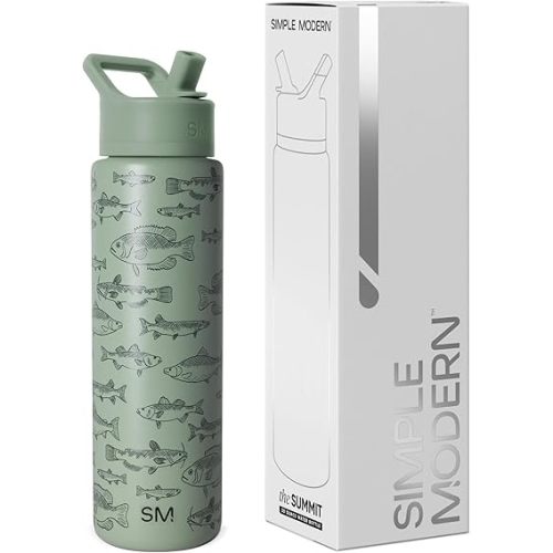Simple Modern Father's Day Summit Water Bottle with Straw Lid | Vacuum Insulated Stainless Steel Metal Thermos | Reusable Leak Proof BPA-Free Flask for Sports Gym | 30oz, Fish On