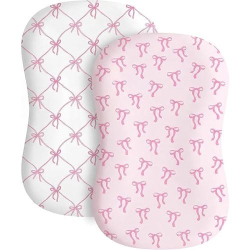 2 Pack Pink Bow Baby Lounger Cover Stretchy and Soft Infant Lounger Cover Breathable and Soft Baby Nest Slipcover for Boys Girls