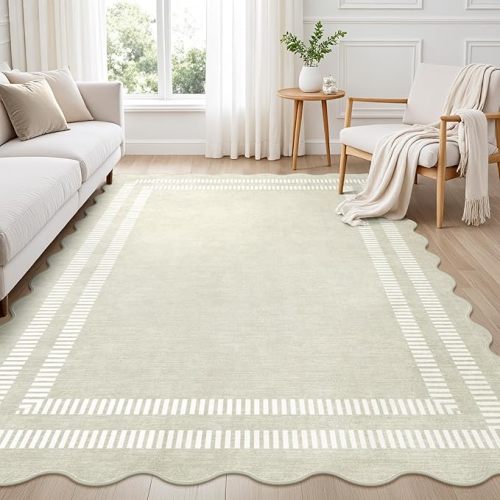 LORWER Area Rugs 5x7 Living Room Washable Modern Rug, Neutral Beige Soft Non Slip Rugs Stain Resistant Indoor Carpet for Bedroom Dining Room Nursery Home Office