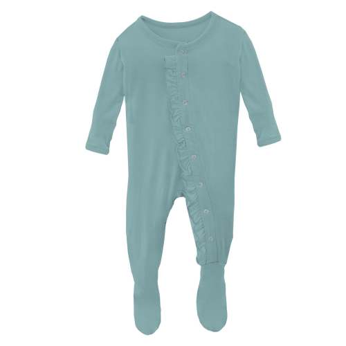 Layette Ruffle Footie with Snaps in Jade