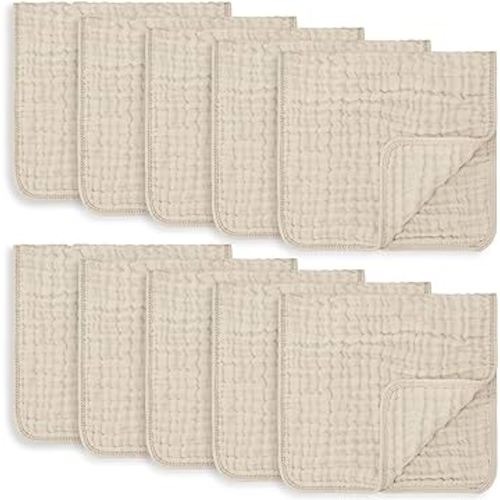 Comfy Cubs Muslin Burp Cloths Large 100% Cotton Hand Washcloths for Babies, Baby Essentials 6 Layers Extra Absorbent and Soft Boys & Girls Baby Rags for Newborn Registry (Cream, 10-Pack, 20" X10")