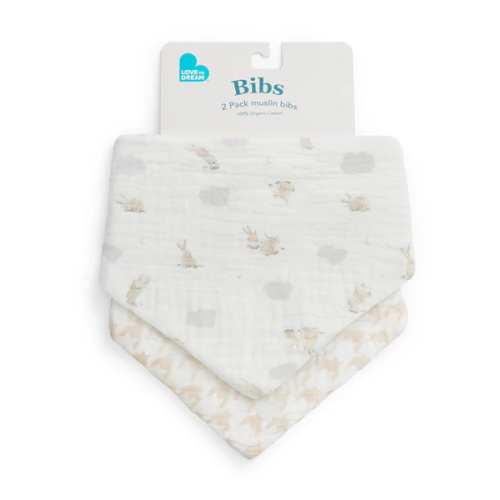 Bib 2 Pack Muslin White Mini Cloud Bunnies