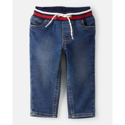 Baby Boy  Straight Pull-On Varsity Denim Pants - Medium Wash - Carter's | Carter's