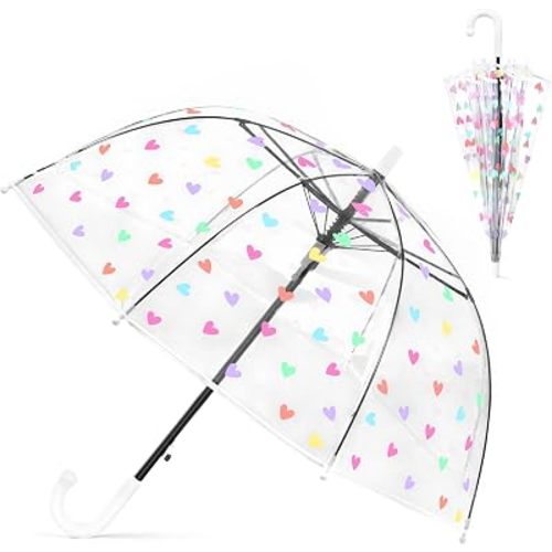 Kids Clear Bubble Umbrella for Toddler Girls(Hearts)