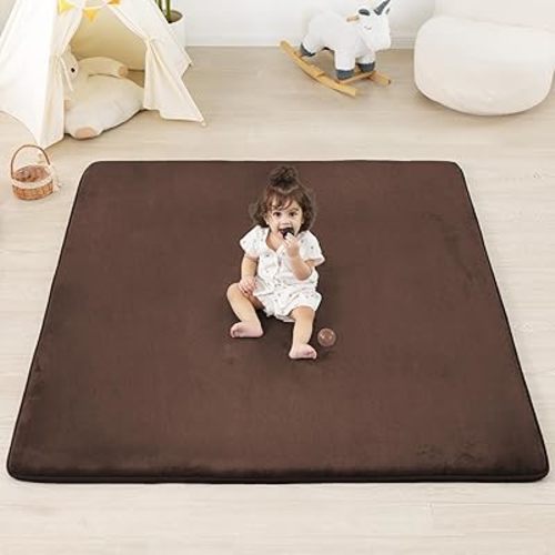 1.3" Thick Baby Floor Play Mat 50x50, Basic Padded Foam Mat for Tummy Time Crawling, Non Slip Cushioned for Babies Toddlers Infants Kids (Brown)