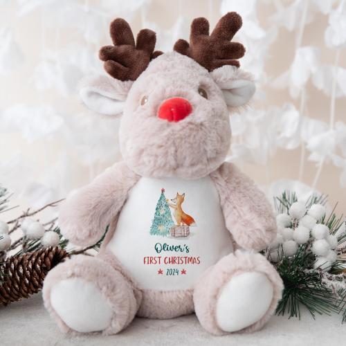 Personalised first Christmas soft toy Boy girl 1st Xmas Cute Reindeer Teddy plush Gift for nephew niece grandson granddaughter son daughter