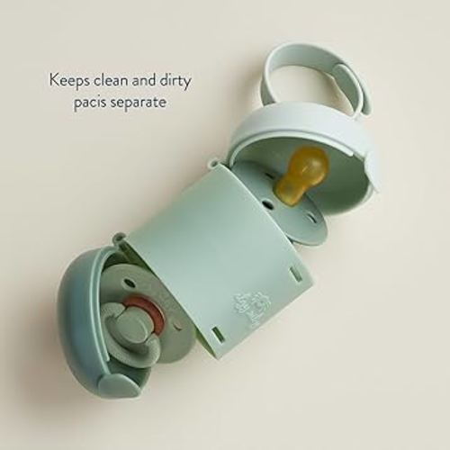 Itzy Ritzy Pacifier Holder - Dual-Sided Pacifier Case with Strap to Keep Clean & Dirty Pacifiers Separate, Paci Holder for Diaper Bag & Stroller (Pacifiers Not Included), Sage
