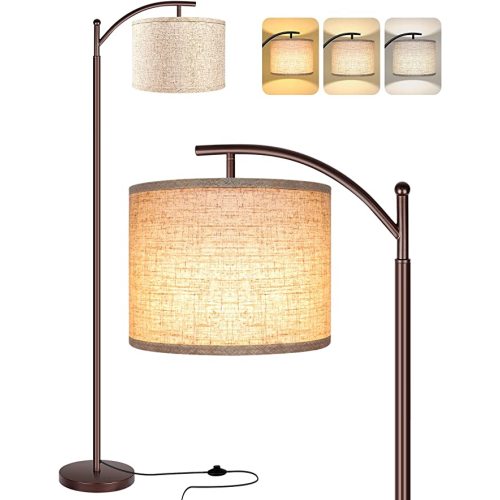 Floor Lamp for Living Room, LED Standing Lamp Tall Industrial Floor Lamp Reading for Bedroom, Office (9W LED Bulb, Beige Lampshade Included) -Oil-Rubbed Bronze