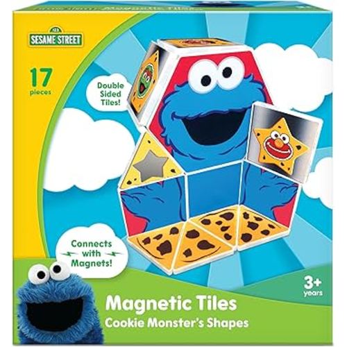 CreateOn Sesame Street Cookie Monster’s Shapes Magnetic Playset, Magnetic Building Toys, STEM & Montessori Educational Toys for Ages 3+, 17 Pieces