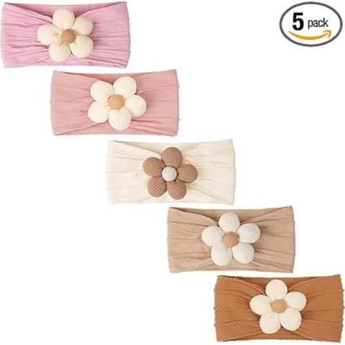 CÉLLOT 5 Pcs Baby Flower Headbands Baby Girls Nylon Headbands Soft Hairbands Hair Accessories for Newborn Infant Toddler Kids
