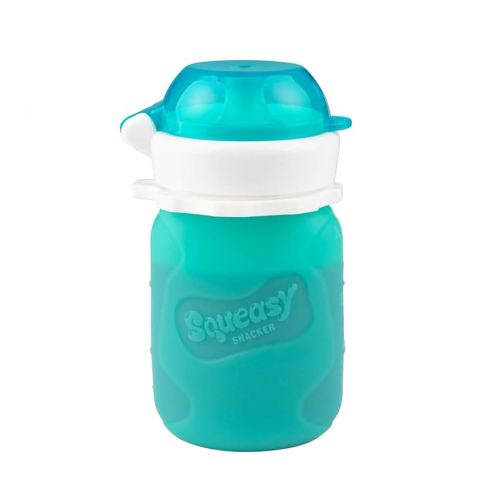 Aqua 3.5 oz Squeasy Snacker Spill Proof Silicone Reusable Food Pouch - for Both Soft Foods and Liquids - Water, Apple Sauce, Yogurt, Smoothies, Baby Food - Dishwasher Safe