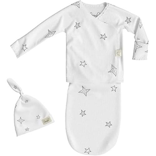 Bonsie Skin to Skin Babywear Baby Bag Set - White Baby Gown with Hat - Stars