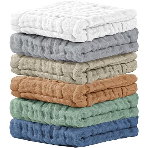 Cuddle Campus Baby Washcloths 6 Packs, Muslin Washcloths Baby,Cotton Burp Cloths, Extra Absorbent and Soft Wash Clothes for Newborns, 12x12 Inches