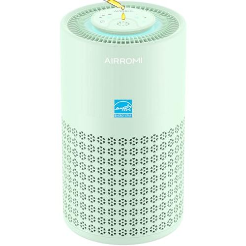 AIRROMI Air Purifier for Bedroom with HEPA 3-in-1 Filter, Pet Air Purifier for Home Cat Pee Smell, Covers Upto 990 Ft², Quiet 360°intake Air Cleaner for pet hair,allergies,Dust,Smoke A2001 Green