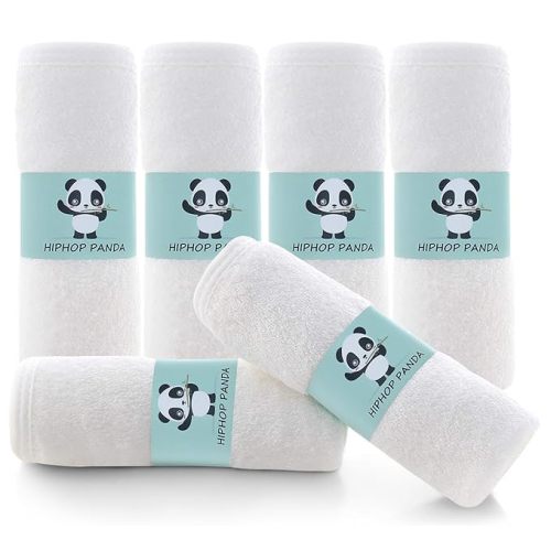 HIPHOP PANDA Baby Washcloths, Rayon Made from Bamboo - 2 Layer Ultra Soft Absorbent Newborn Bath Face Towel - Reusable Baby Wipes for Delicate Skin - White, 6 Pack