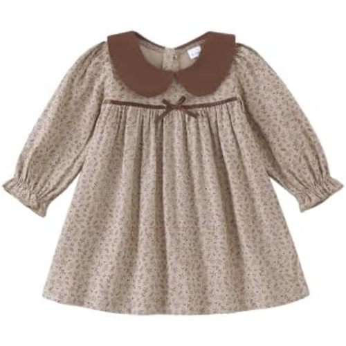 Kucnuzki Baby Toddler Girls Clothes Long Sleeve Fall Winter Peter Pan Collar Floral Dress