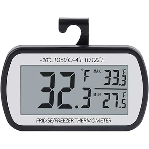 AEVETE Refrigerator Thermometer Digital Fridge Thermometer for Freezer with Magnetic Back Large LCD, No Frills Easy to Read (Black)