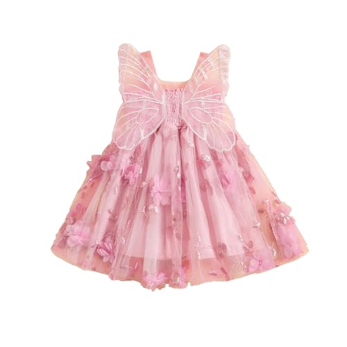 Baby Girls Layered Tulle Wings Dress Mesh Flower Butterfly Skirt Princess Sleeveless Birthday Tutu Party Dresses