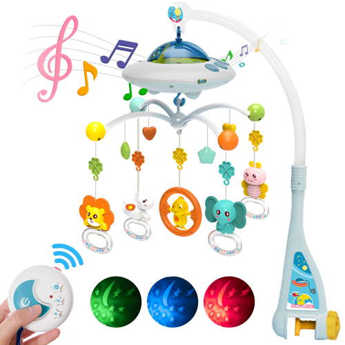 FVLOENG Baby Crib Mobile, Music and Lights, Soothing Night Light, 360Â° Rotation, Remote Control