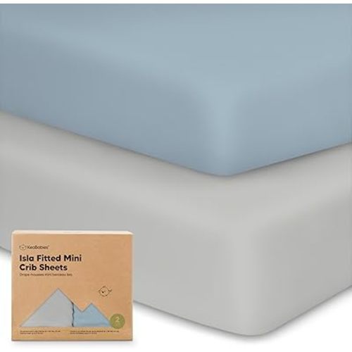 Pack and Play Sheets Fitted - 2-Pack Mini Crib Sheets for Pack N Play Mattress 38x26, Soft & Cozy, Neutral Toddler Playard Bedding, Snug Fitted Mini Baby Crib Mattress Cover Boy, Girl (Steel)